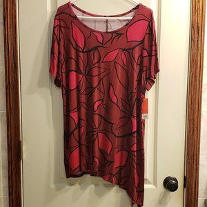 Women's XL Maroon Pattern Asymmetrical Shirt Top